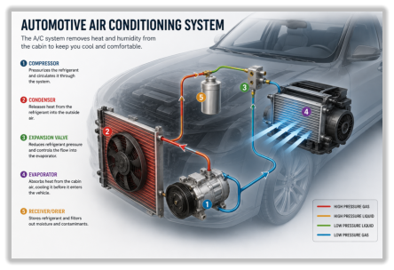 Picture of a car air conditioning system showing what we can work on.